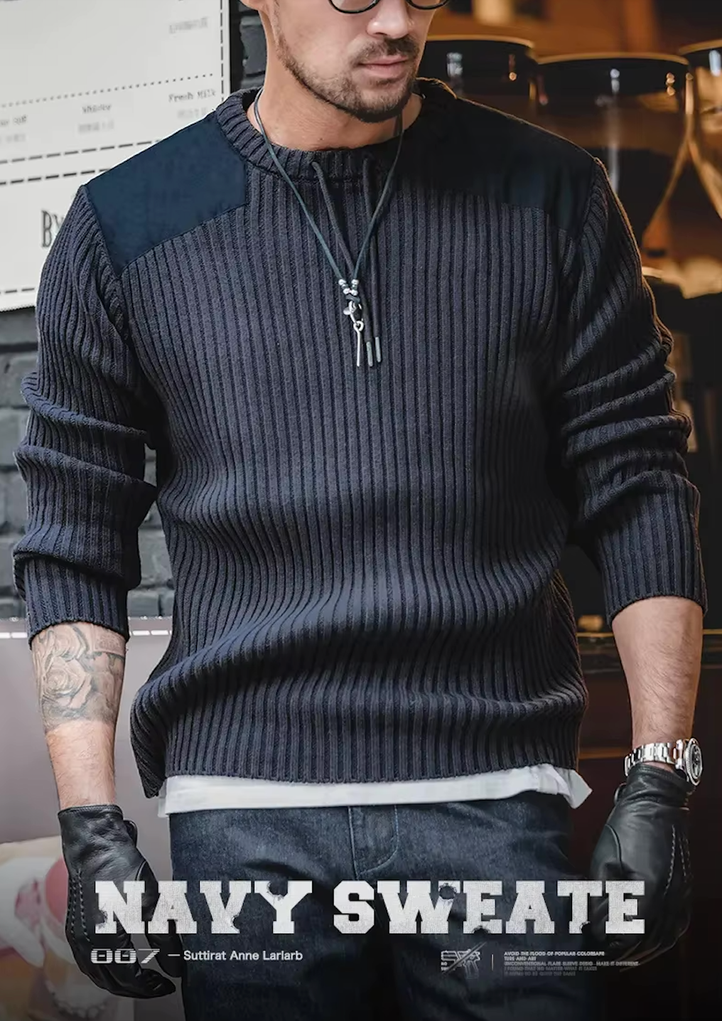 VAAGOON NAVY CABLE KNIT SWEATER