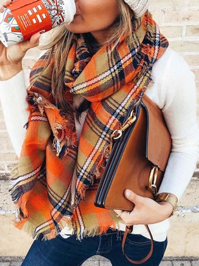 Karierter Fransen-Schal in Orange