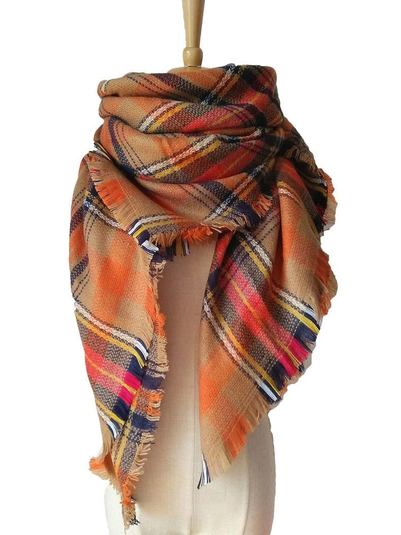 Karierter Fransen-Schal in Orange