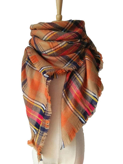 Karierter Fransen-Schal in Orange