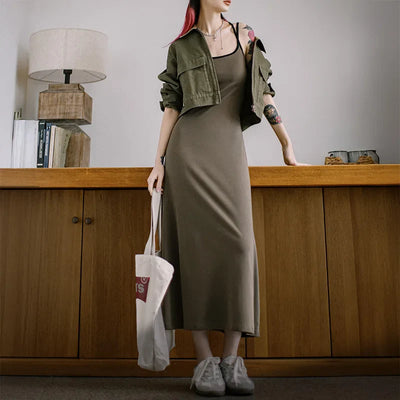 VAAGOON Lässiges Slim Fit Kleid mit Kreuzträgern und ärmellosem Design