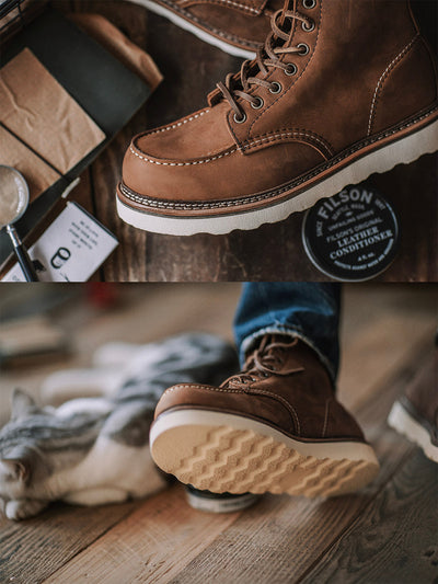 VAAGOON Leather Moc Toe Work Boots