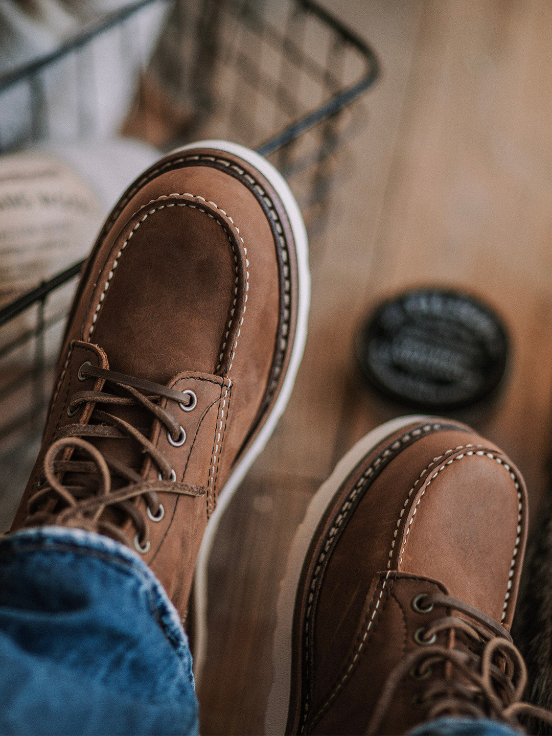VAAGOON Leather Moc Toe Work Boots
