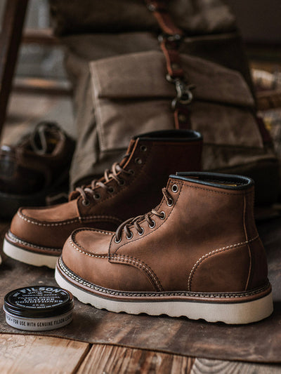 VAAGOON Leather Moc Toe Work Boots